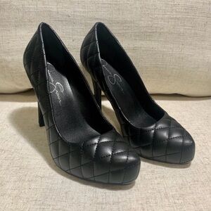 Jessica Simpson Quilted Black Round-Toe High Heel Pumps